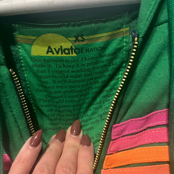Aviator Nation Green Hoodie with Stripes - Picture 2 of 3